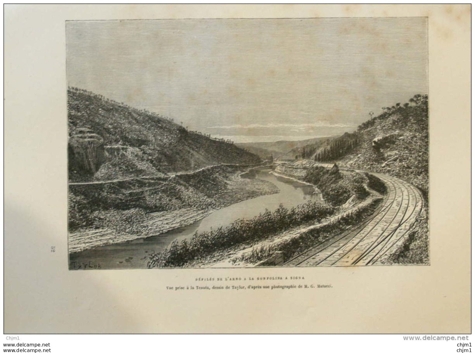 Défilés De L'Arno à La Gonfolino à Signa -  Page Original 1876 - Documenti Storici