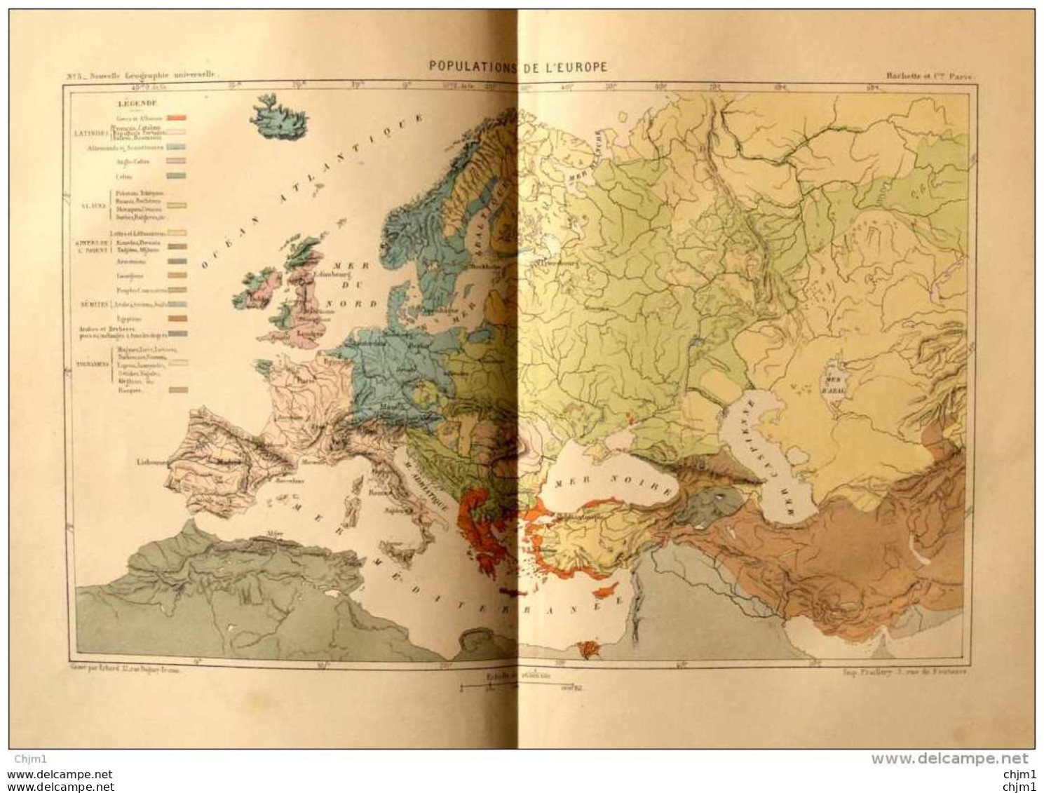 Populations De L'Europe -  Carte Original En Couleur 1876 - Documentos Históricos