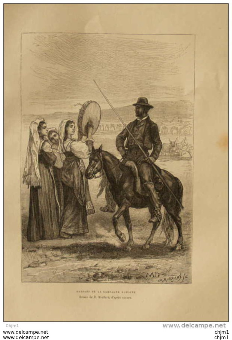 Paysans De La Campagne Romaine - Dessin De D. Maillart -  Page Original 1876 - Historische Dokumente