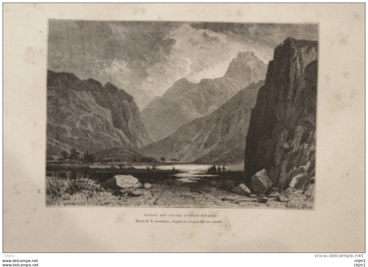 Entrée Des Gorges D'Hagio-Rouméli -  Page Original 1876 - Historische Dokumente