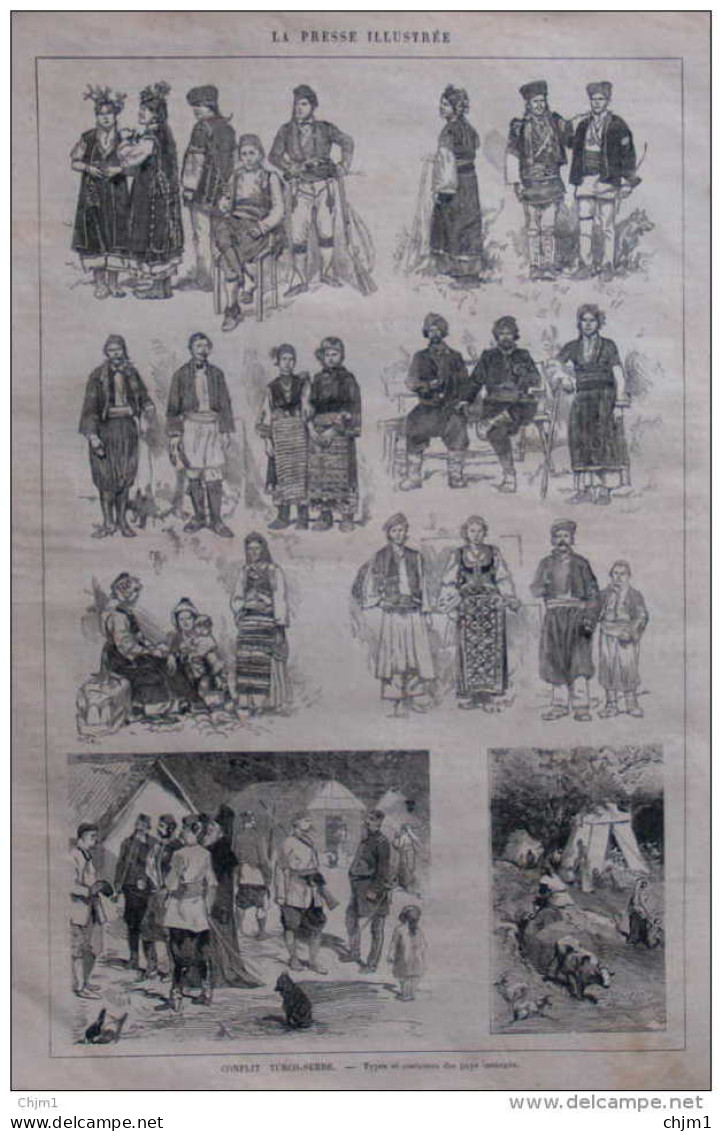 Conflit Turco-Serbe - Types Et Costumes Des Pays Insurgés -  Page Original 1876 - Historical Documents
