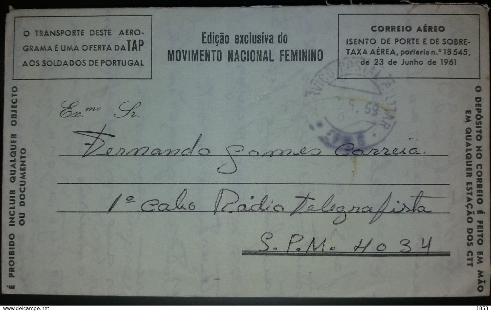 AÉROGRAMA - EDIÇÂO EXCLUSIVA DO MOVIMENTO NACIONAL FEMENINO - Cartas & Documentos