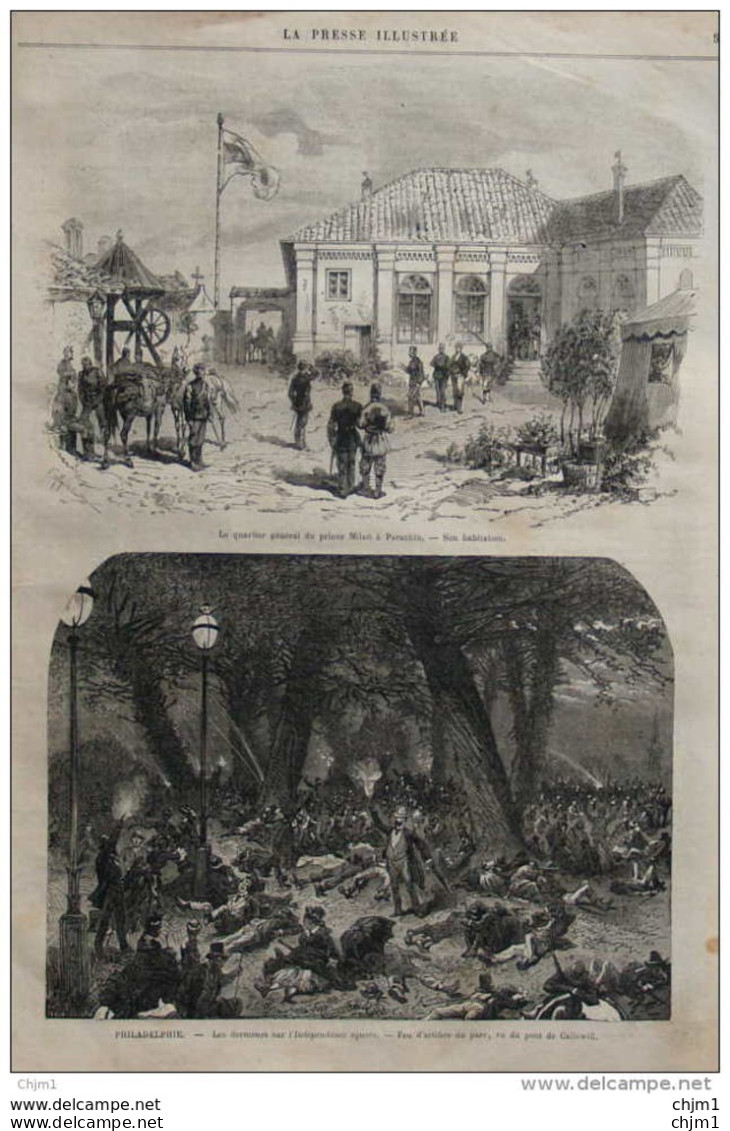 Le Quartier Général Du Prince Milan à Parachin -  Page Original 1876 - Historical Documents