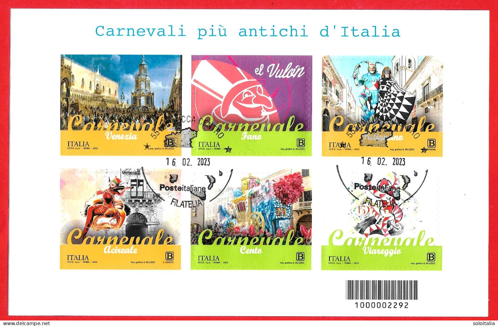 2023 I Carnevali Più Antichi D'Italia - Primo Giorno Emissione - Hojas Bloque