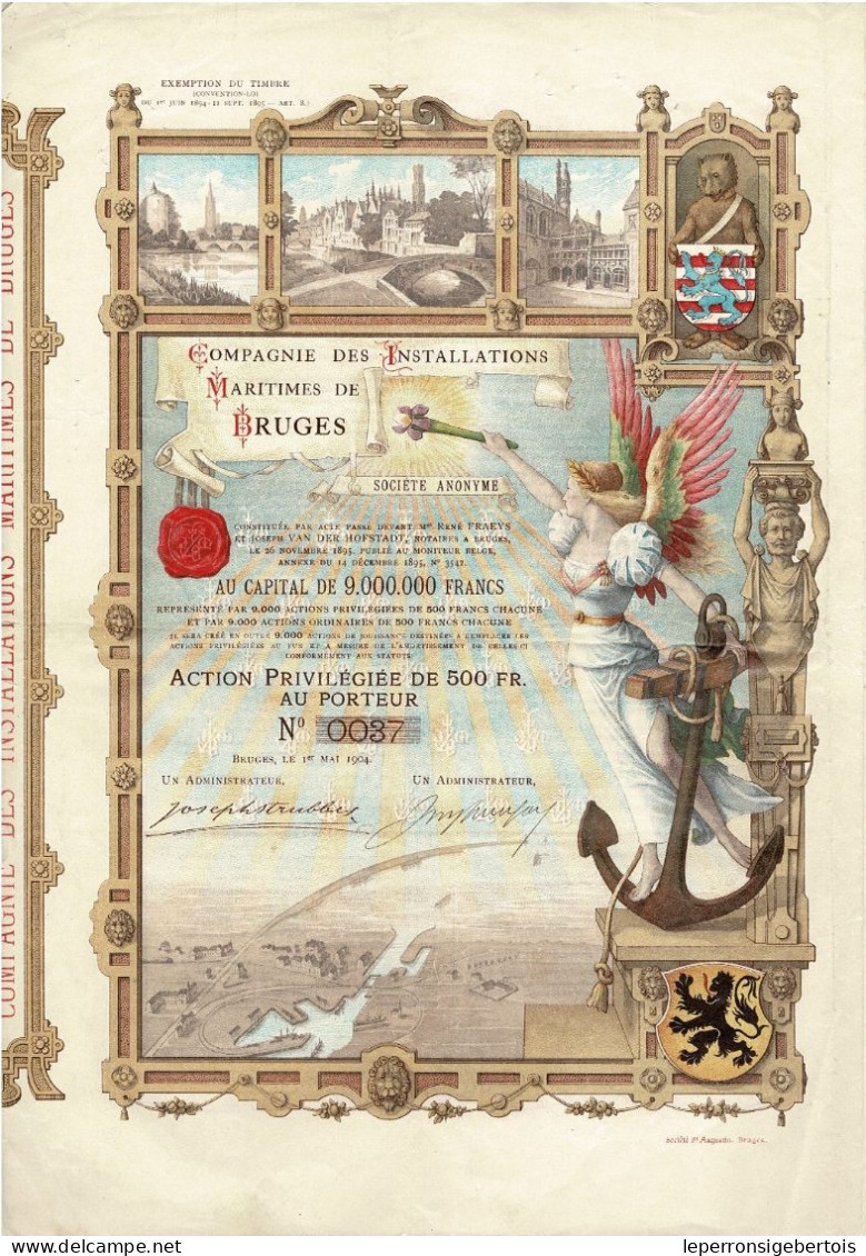 Titre De 1904 - Compagnie Des Installations Maritimes De Bruges - Art Déco - Superbe - - Scheepsverkeer