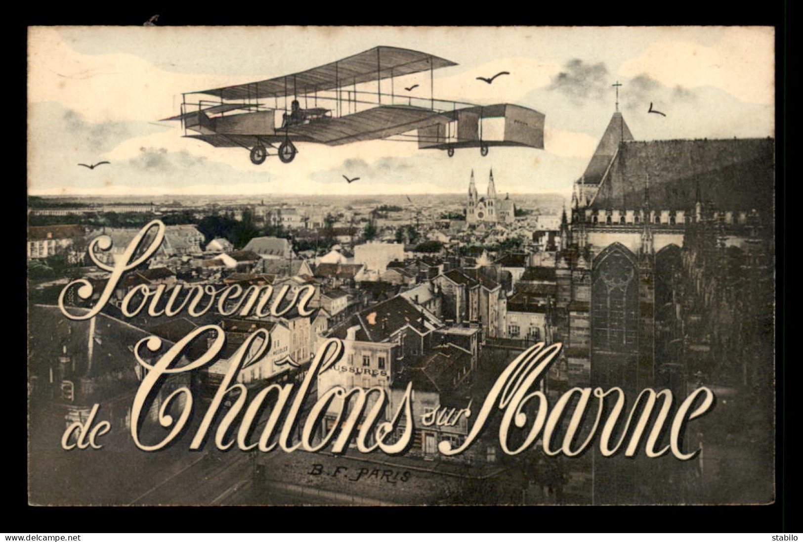 51 - CHALONS-SUR-MARNE - SOUVENIR - AVION SURVOLANT LA VILLE - Châlons-sur-Marne