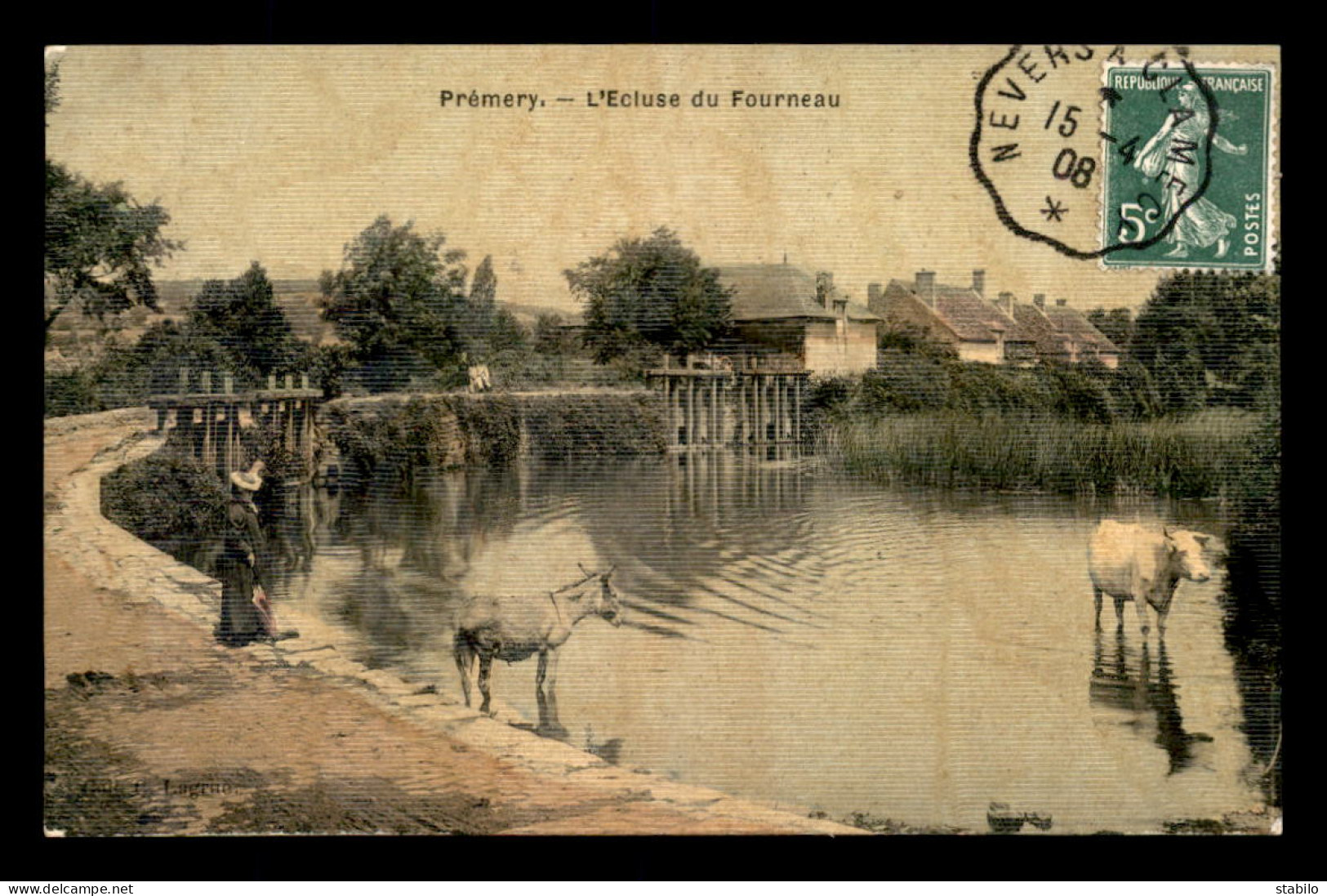 58 - PREMERY - L'ECLUSE DU FOURNEAU - ANE - CARTE TOILEE ET COLORISEE - Autres & Non Classés