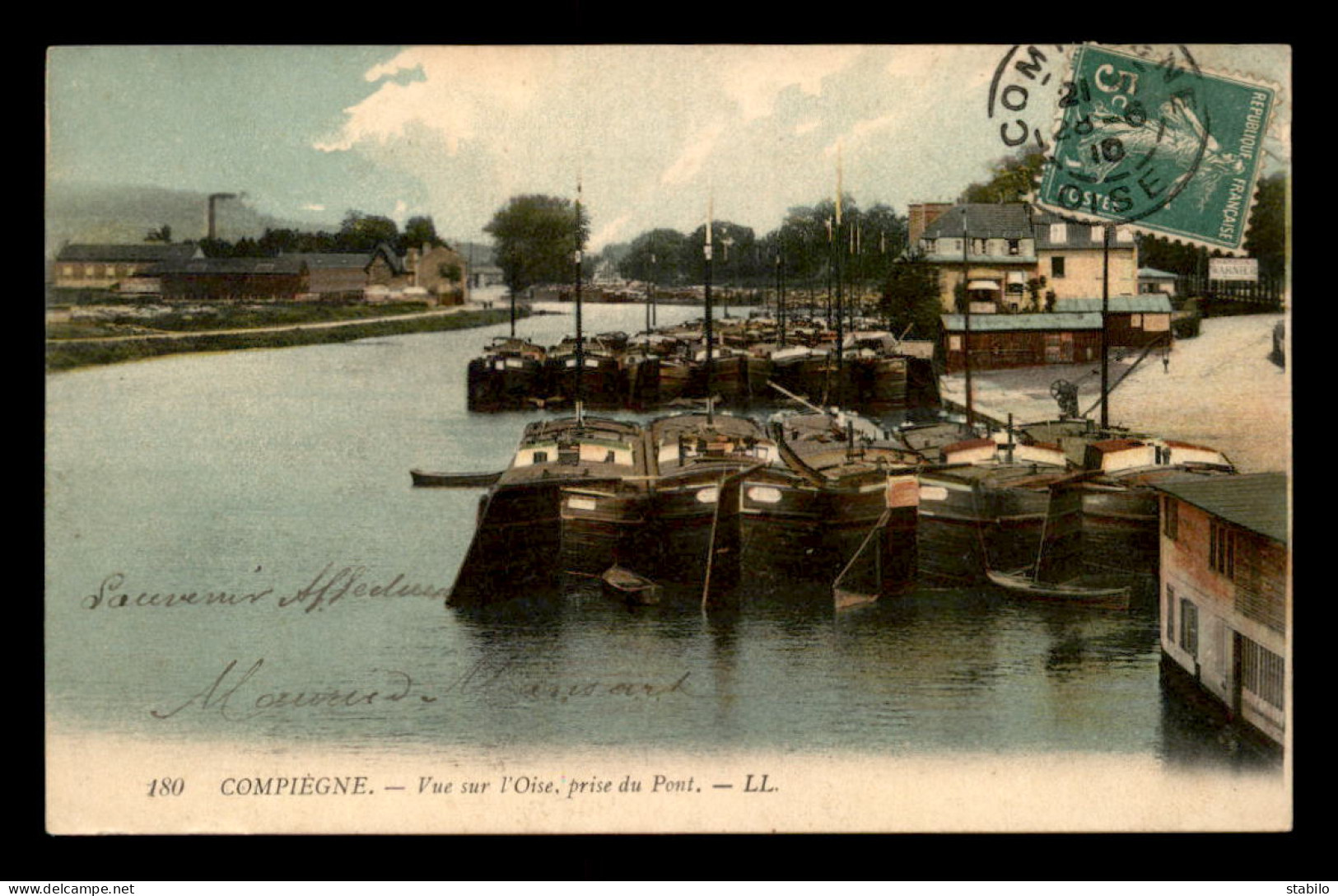 60 - COMPIEGNE - L'OISE PRISE DU PONT - PENICHES - CARTE COLORISEE - Compiegne