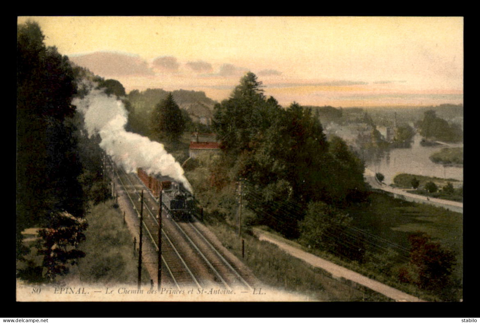 88 - EPINAL - LE CHEMIN DES PRINCES ET ST-ANTOINE - TRAIN SUR LES VOIES DE CHEMIN DE FER - CARTE COLORISEE - Epinal