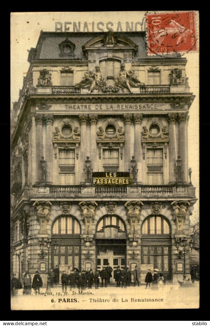 75 - PARIS 10EME - THEATRE DE LA RENAISSANCE - CARTE TOILEE ET COLORISEE - Arrondissement: 10