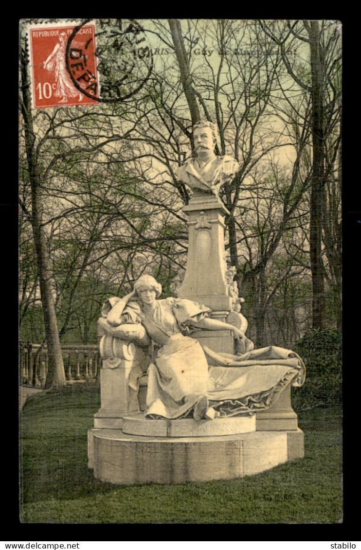 75 - PARIS 8EME - PARC MONCEAU - STATUE DE GUY DE MAUPASSANT- CARTE TOILEE ET COLORISEE - Paris (08)