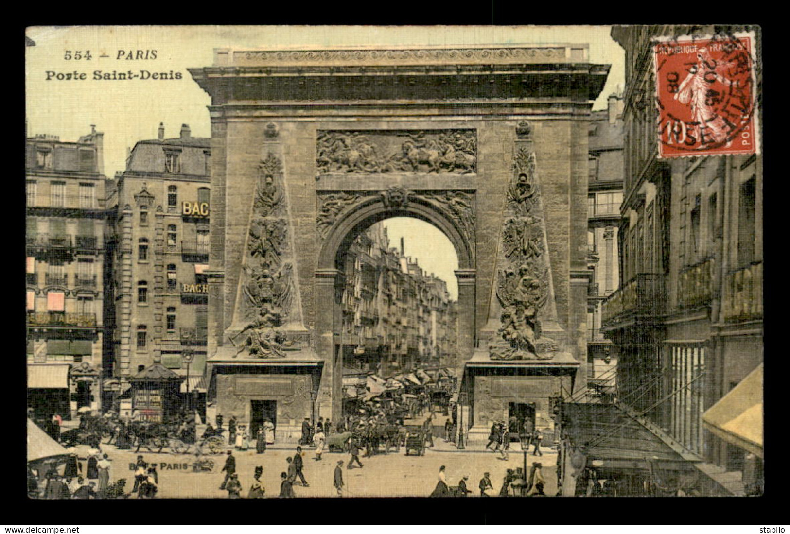 75 - PARIS 10EME - PORTE ST-DENIS - CARTE TOILEE ET COLORISEE - Arrondissement: 10