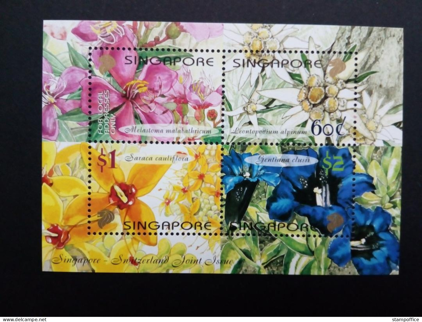 SINGAPUR BLOCK 82 POSTFRISCH(MINT) BLUMEN 2001 EDELWEISS ENZIAN RHODODENDRON - Singapour (1959-...)