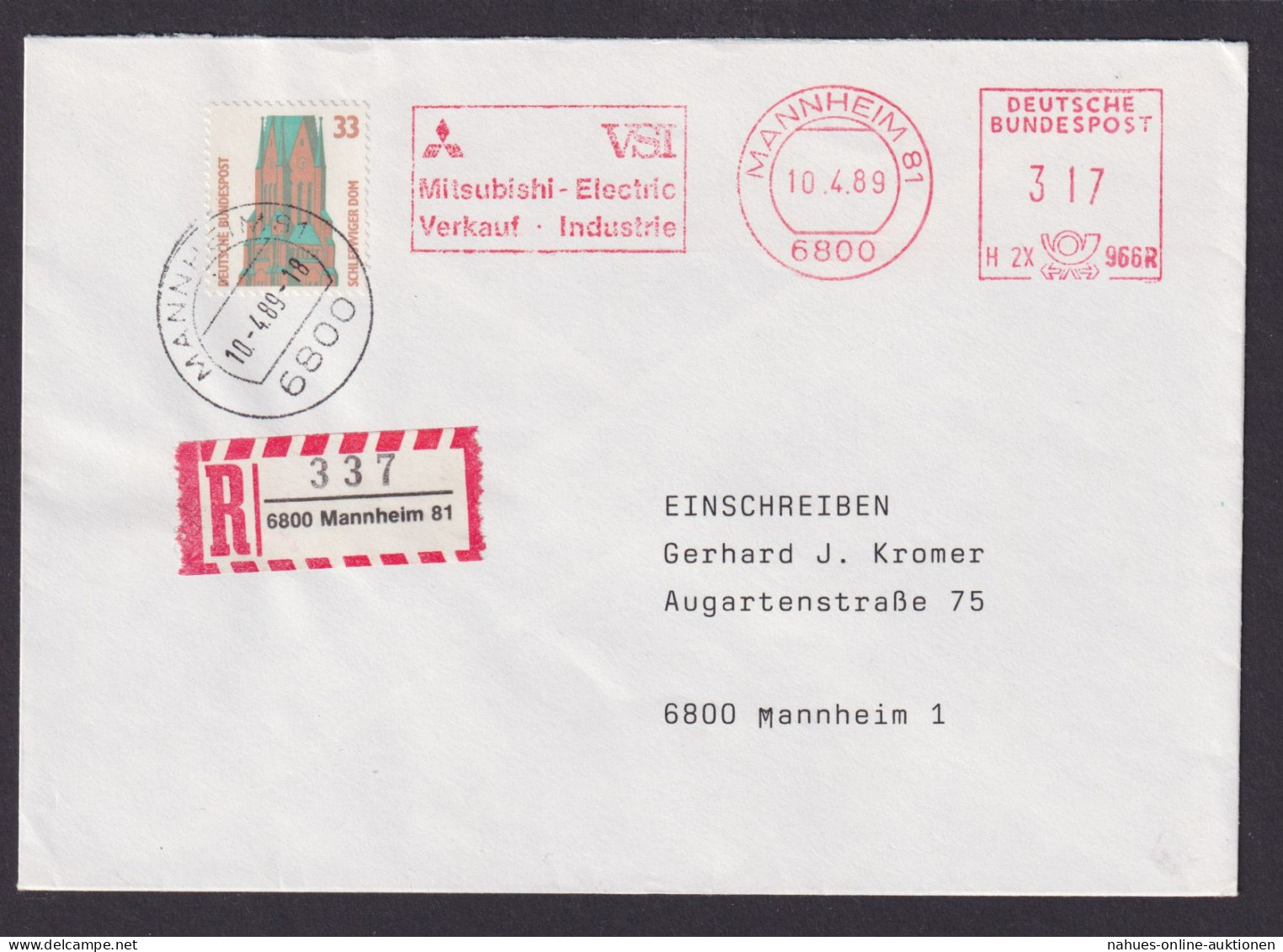 Bund R Brief AFS Absenderfreistmepl 3,17 Plus 33 Pfg. SWK Mannheim R Brief VSI - Storia Postale