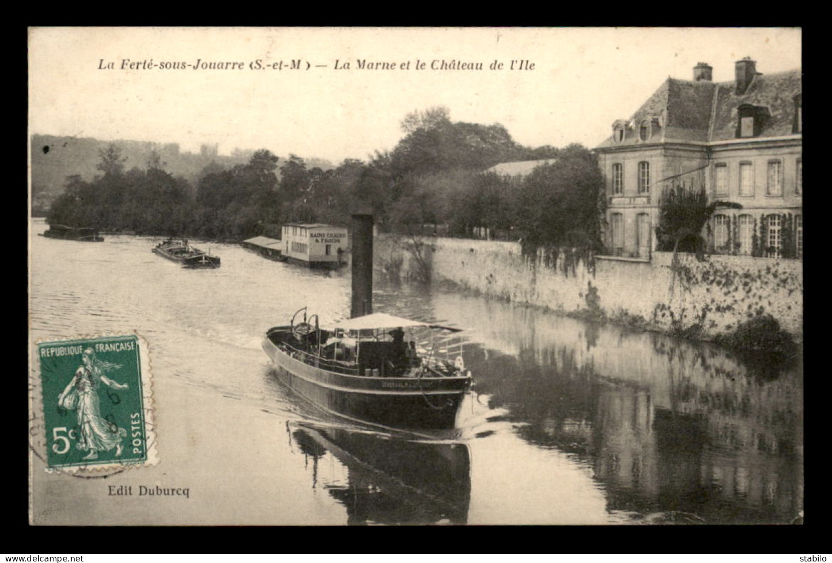 77 - LA FERTE-SOUS-JOUARRE - LA MARNE - REMORQUEUR GENERAL P.J. JOUBERT TIRANT DES PENICHES - La Ferte Sous Jouarre