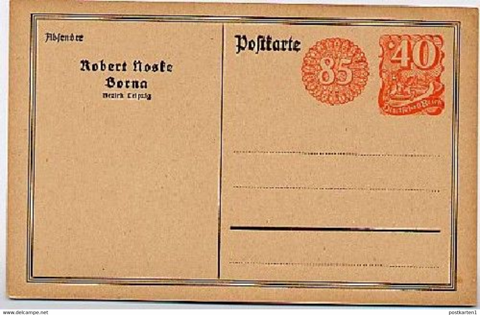 DR PP56/B1 Privat-Postkarte NOSKE BORNA 1922  Kat. 12,00 € - Cartes Postales