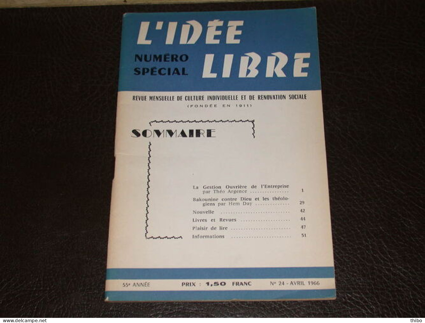 Revue "L'idée Libre" N° 24. Avril 1966 - Non Classés