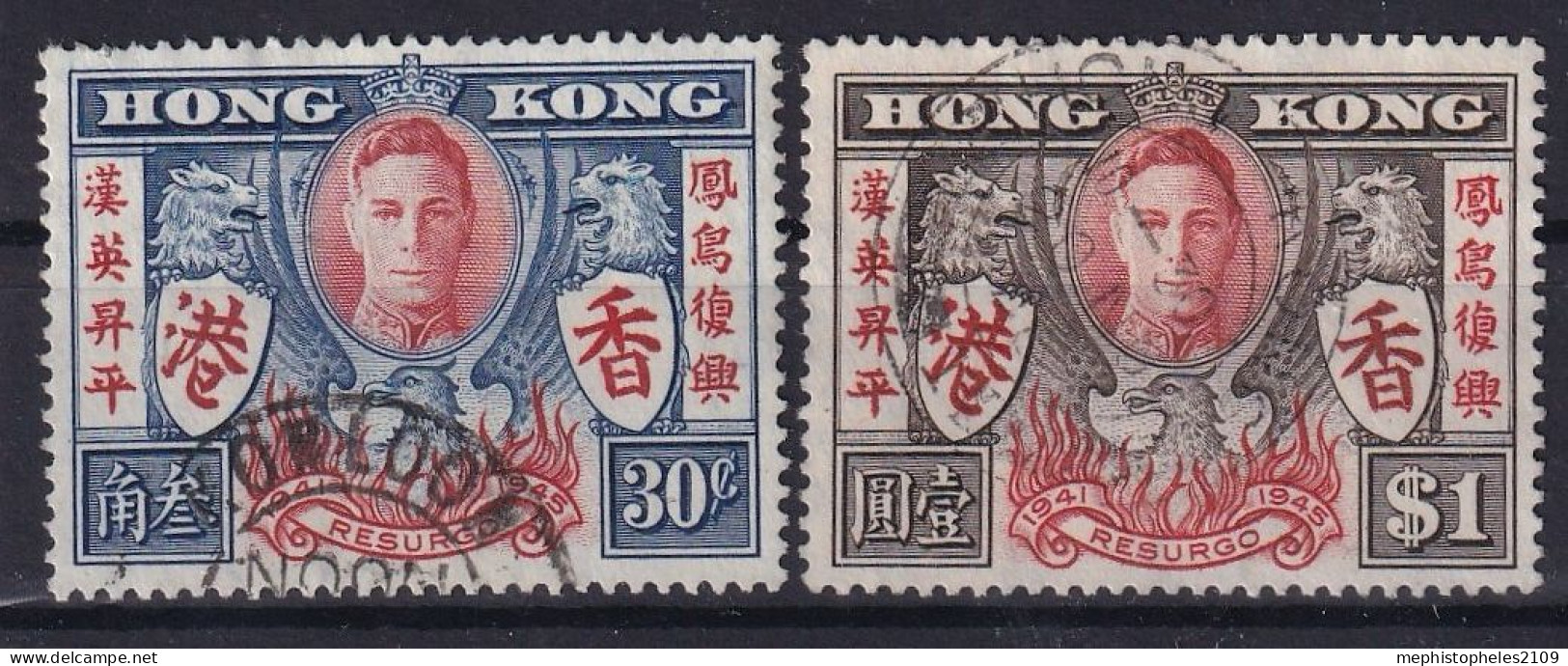 HONGKONG 1946 - Canceled - Sc# 174, 175 - Gebruikt