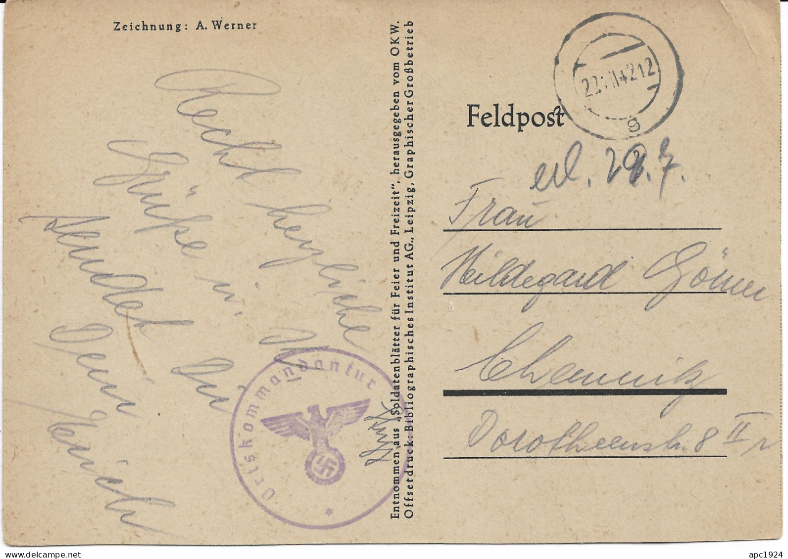 Feldpost 1942 Dibujo De A. Werner ( Tema Hand Ball) Numero 297 Enviado A Dorotheensh 8th - Hand-Ball