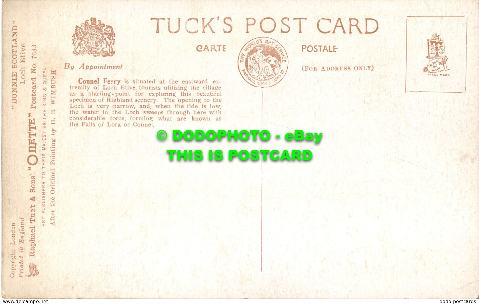 R509202 Connel Ferry. Bonnie Scotland. Loch Etive. Tuck. Oilette. Postcard No. 7 - World