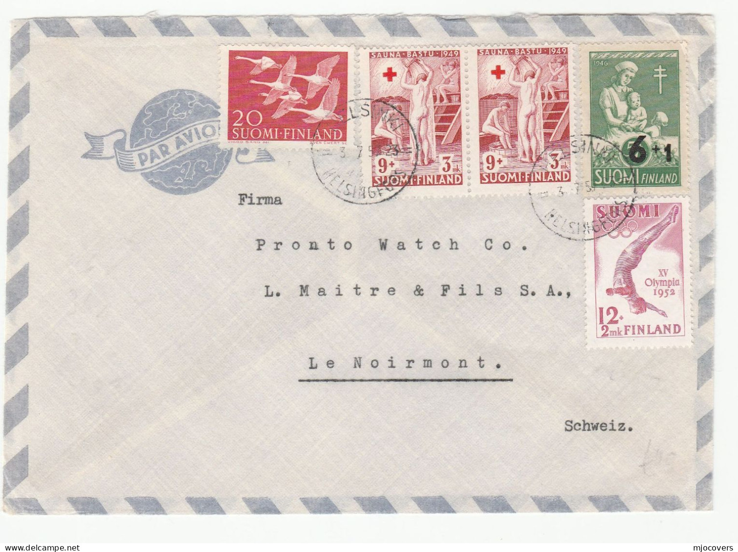 1957 FINLAND Cover Multi FEMALE NUDE SAUNA OLYMPICS TB  Tuberculosis Health Sport Olympic Games Stamps To Switzerland - Cartas & Documentos