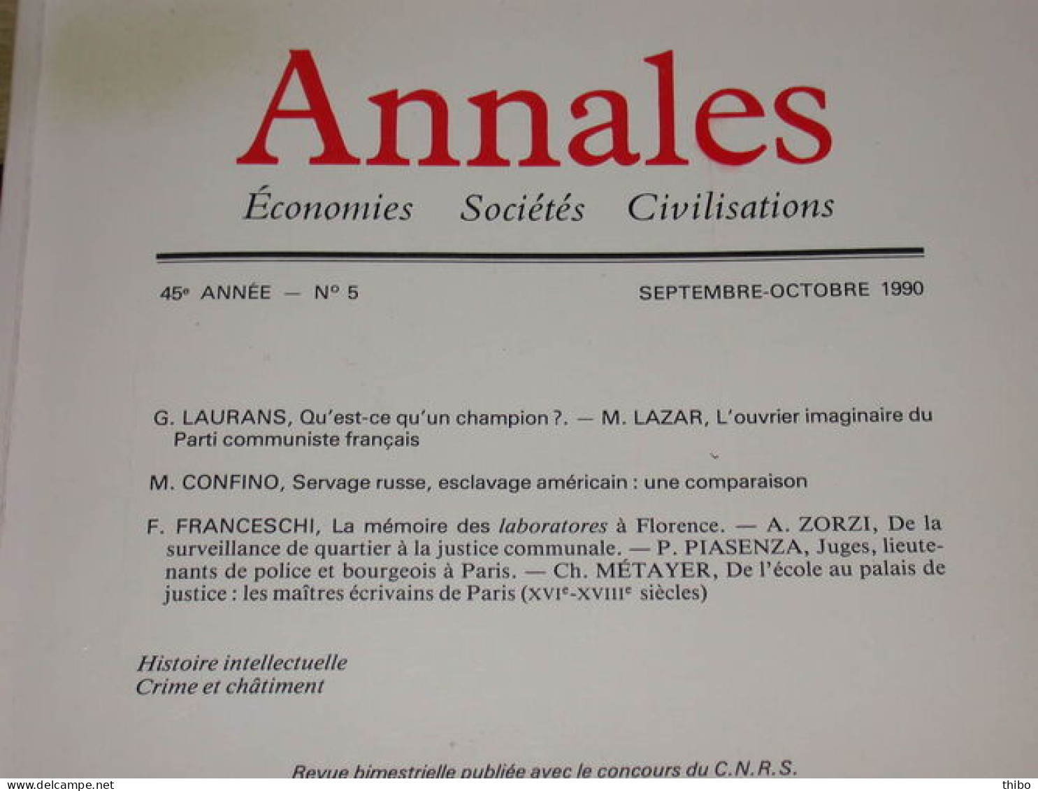 Revue "Annales" Economies Sociétés Civilisations. Septembre-Octobre 1990 - Ohne Zuordnung