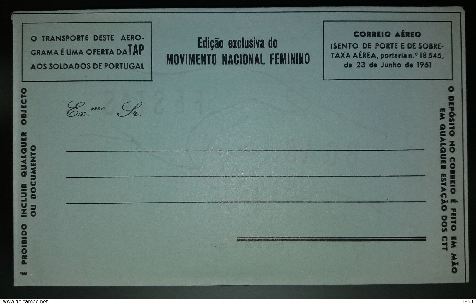 AÉROGRAMA - EDIÇÂO EXCLUSIVA DO MOVIMENTO NACIONAL FEMENINO - BOAS FESTAS - COM.R.M.A 12/68 - Angola