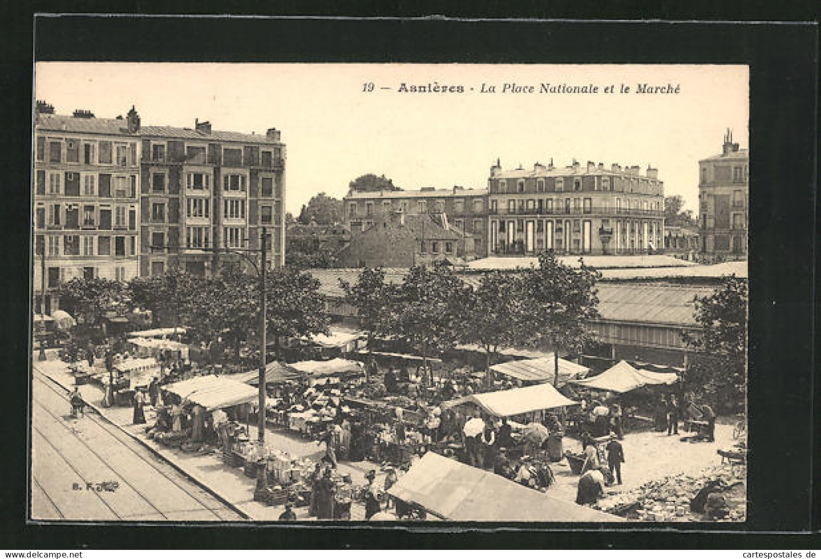 CPA Asnières, La Place Nationale Et Le Marché, Vue Générale Avec Markt  - Andere & Zonder Classificatie