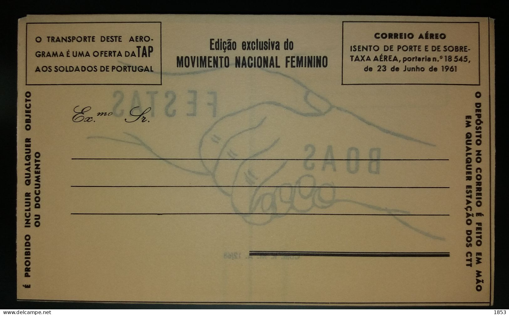 AÉROGRAMA - EDIÇÂO EXCLUSIVA DO MOVIMENTO NACIONAL FEMENINO - BOAS FESTAS - COM. R.M.A 12/68 - Angola
