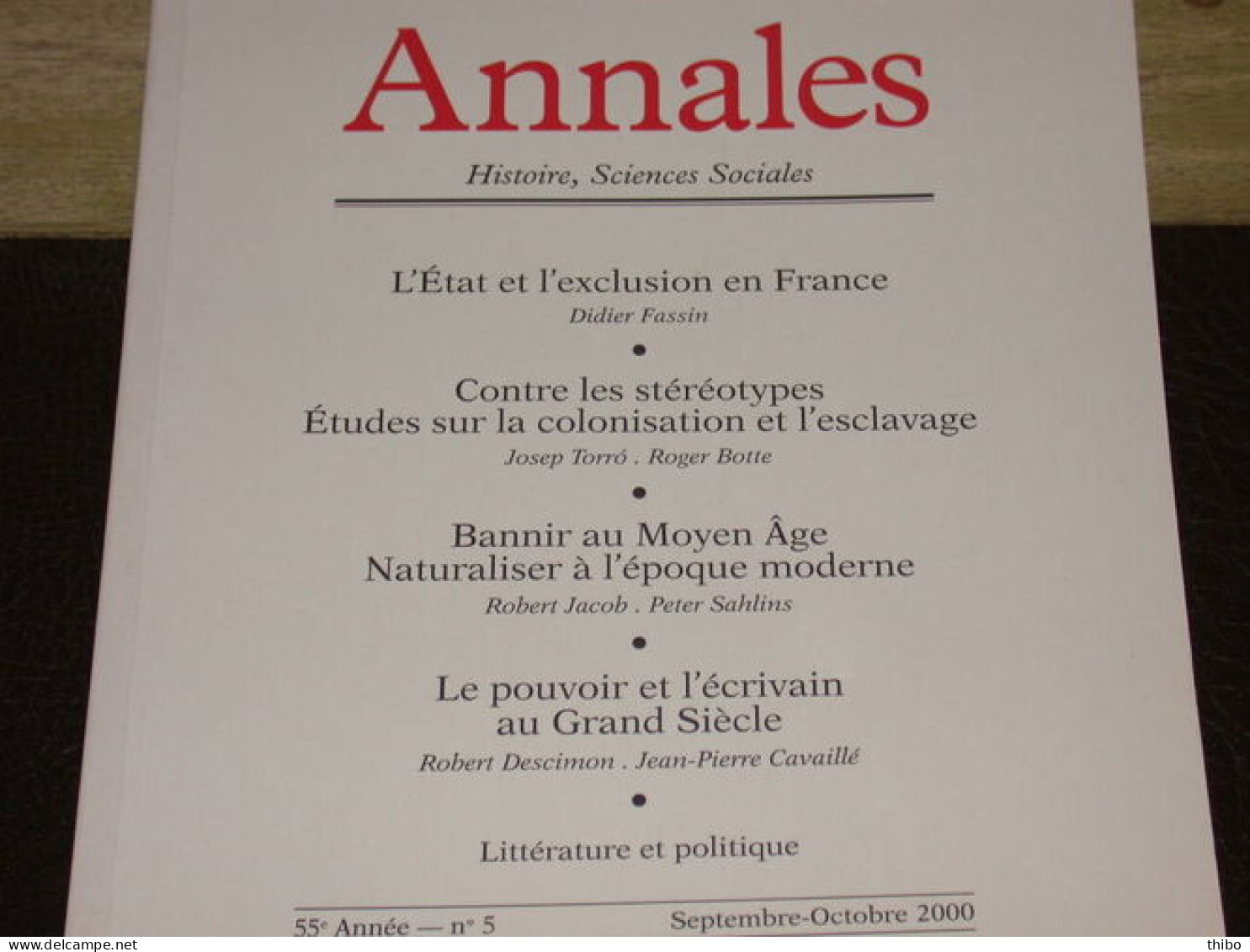 Revue "Annales" Histoire Sciences Sociales. Septembre-Octobre 2000 - Ohne Zuordnung