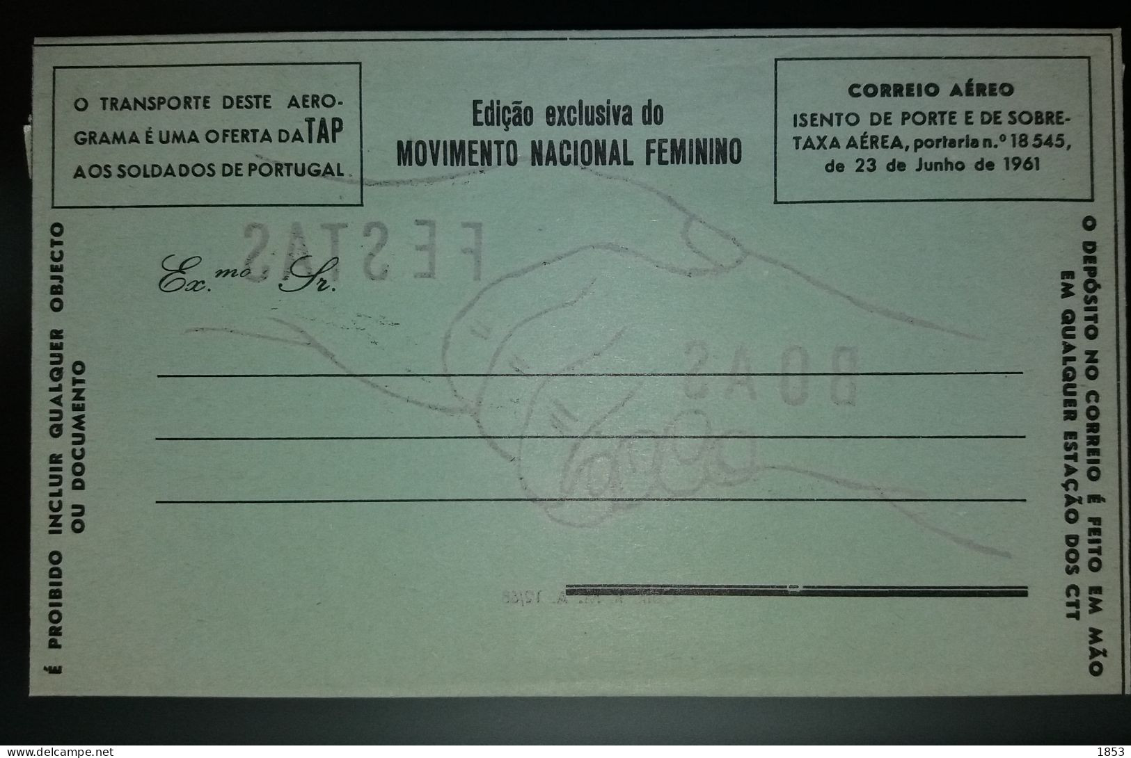 AÉROGRAMA - EDIÇÂO EXCLUSIVA DO MOVIMENTO NACIONAL FEMENINO - BOAS FESTAS - COM. R.M.A 12/68 - Angola