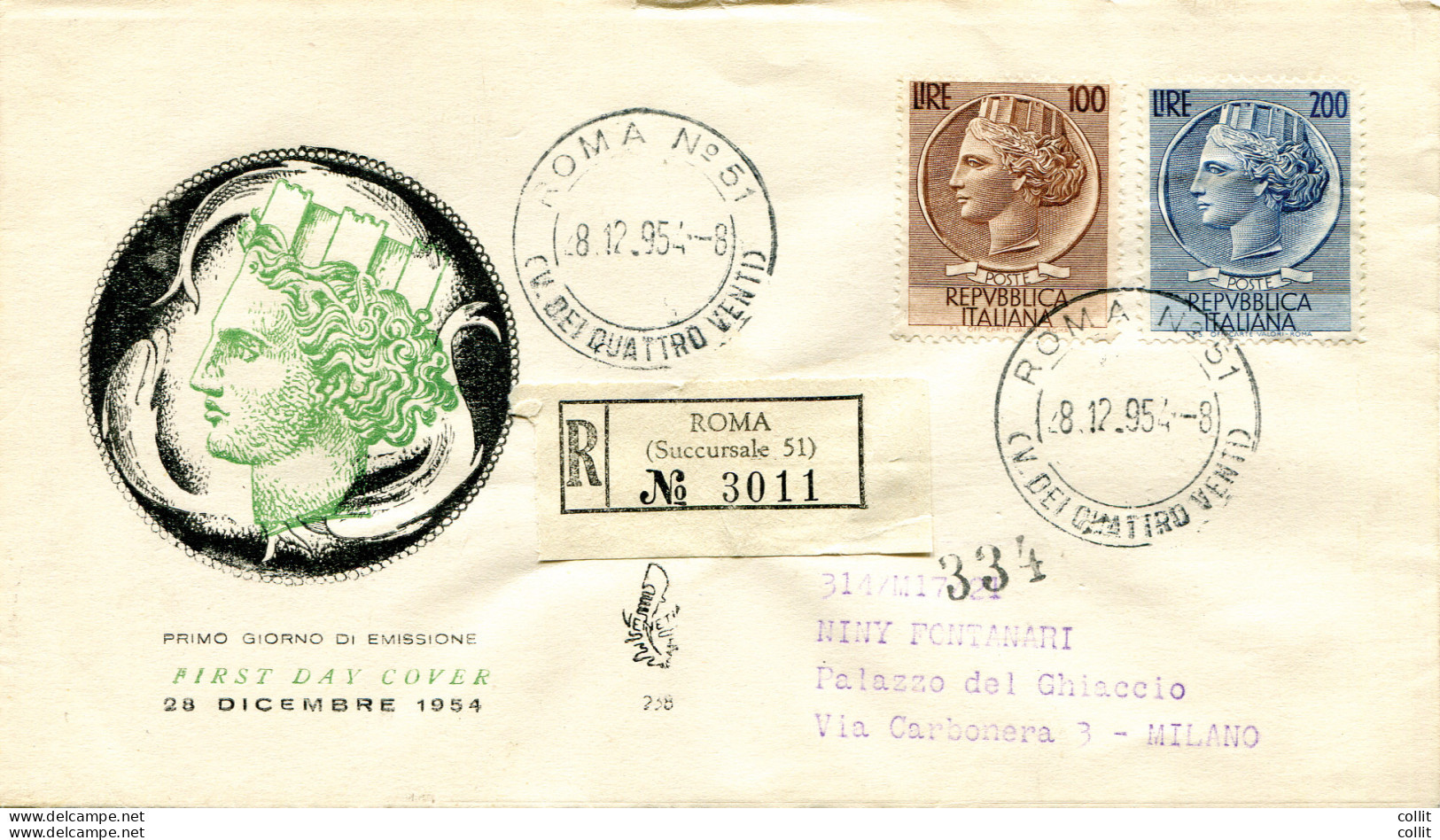 Siracusana Lire 100 E 200 Su Busta Venetia Racc. - FDC