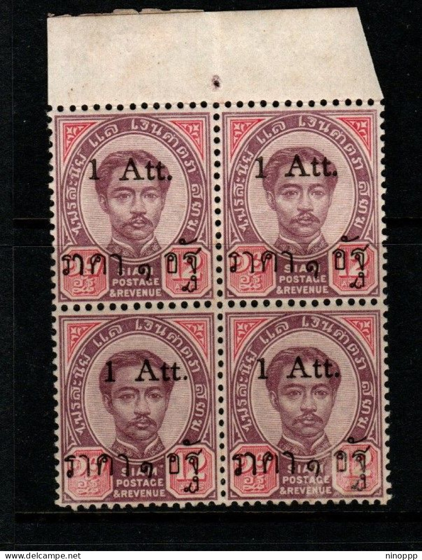 Thailand Cat 56 1898 Provisiona 1 Att On 12 Atts Block 4 Mint Never Hinged, Broken@, - Thaïlande