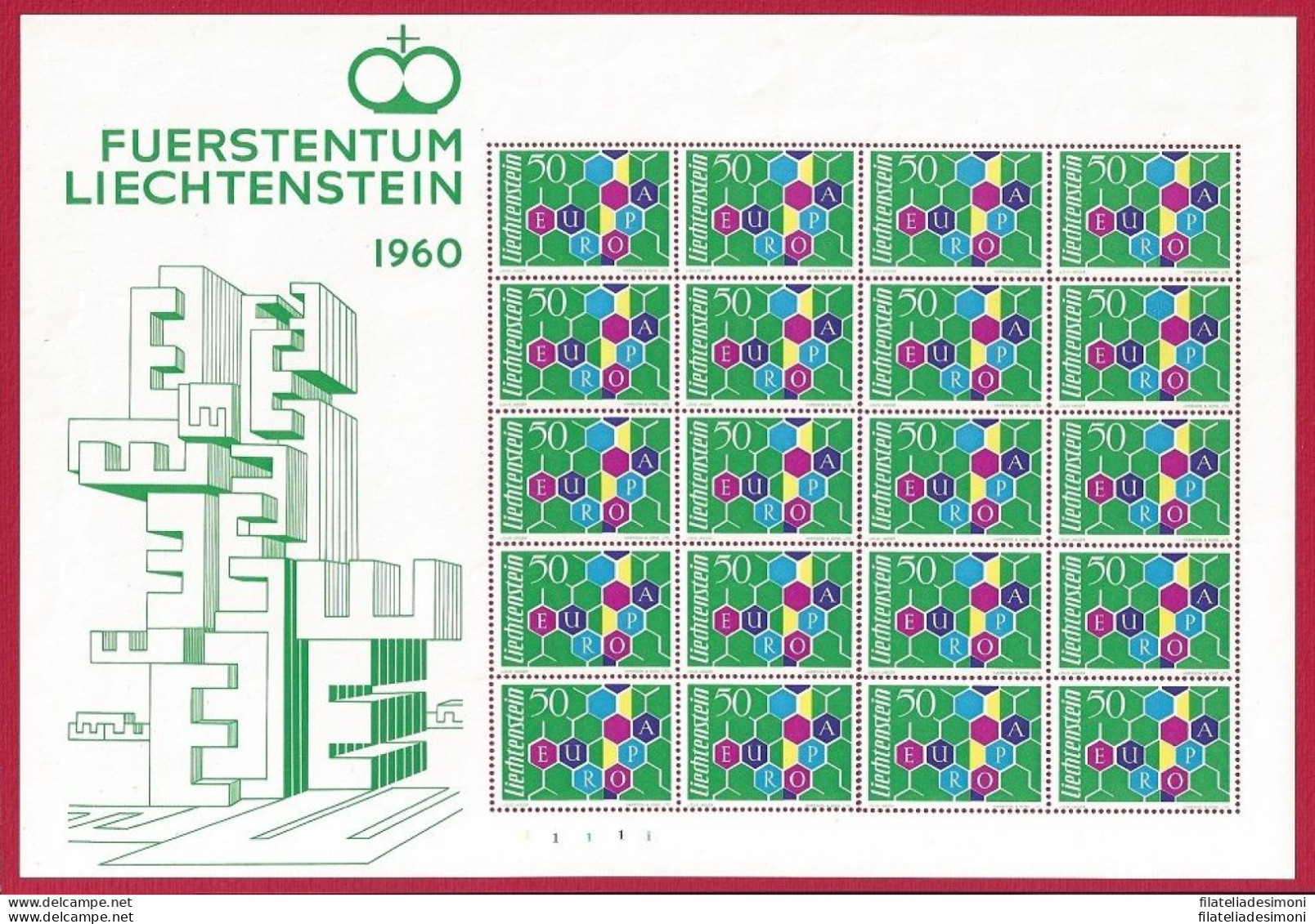 1960 Liechtenstein - Minifoglio Europa 60 - 20 Esemplari - MNH** - Raro - Otros & Sin Clasificación