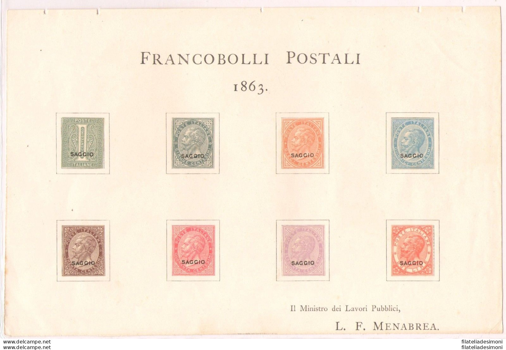 1863 Foglietto Menabrea - I Valori Della De La Rue Con Soprastampa SAGGIO - Altri & Non Classificati