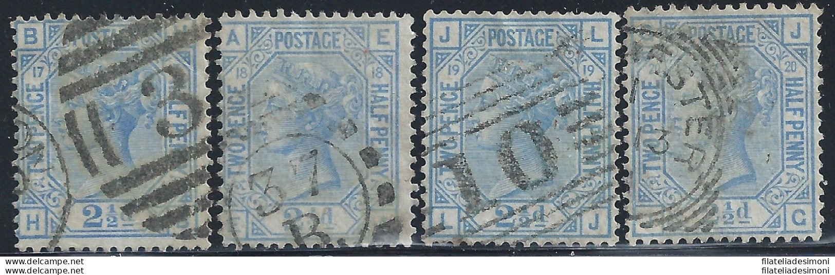 1880 GRAN BRETAGNA - N. 57 2p1/2 Azzurro TAVOLE 17-20 USATE - Sonstige & Ohne Zuordnung