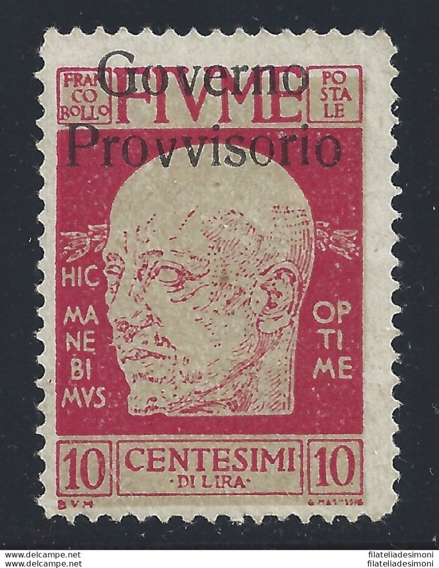 1921 Fiume, N° 176i 10 Cent. Carmin MLH/*  SOVRASTAMPA SPOSTATA IN ALTO - Andere & Zonder Classificatie