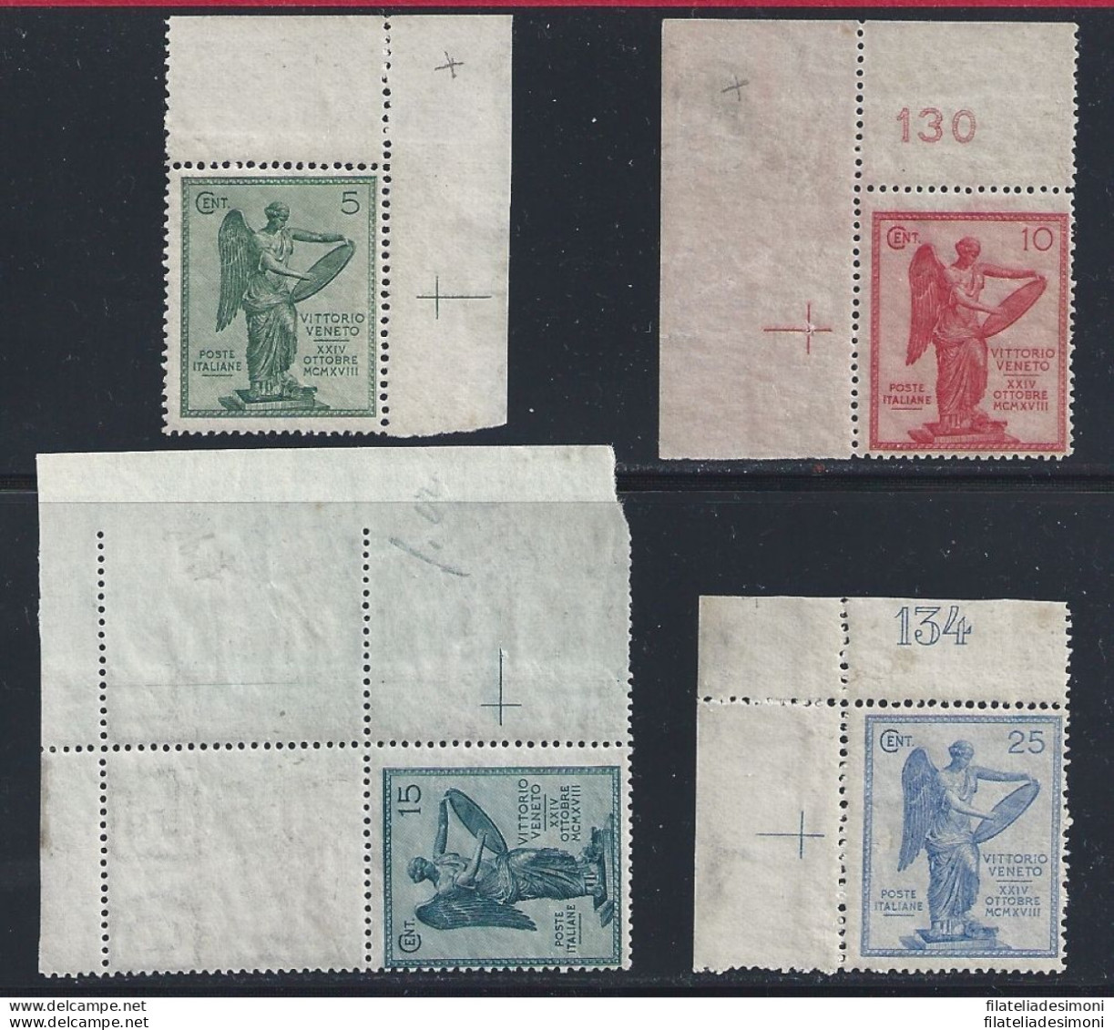 1921 REGNO, Anniversario Vittoria, N° 119d-122d , 4 Valori  MNH** FILIGRANA PIC - Sonstige & Ohne Zuordnung