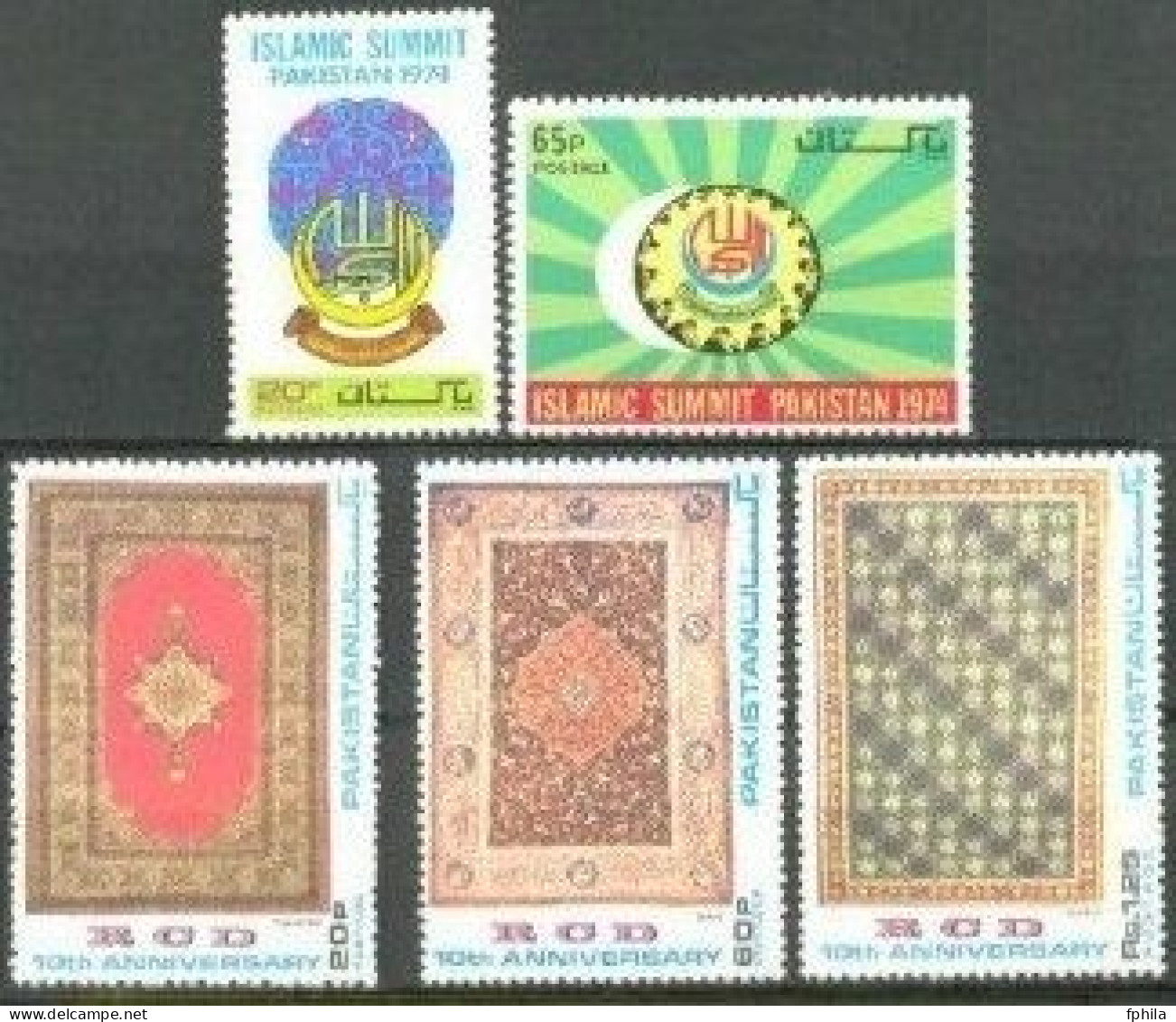 1974 PAKISTAN RCD - ISLAMIC SUMMIT MICHEL: 365-366, 368-370 MNH ** - Pakistán