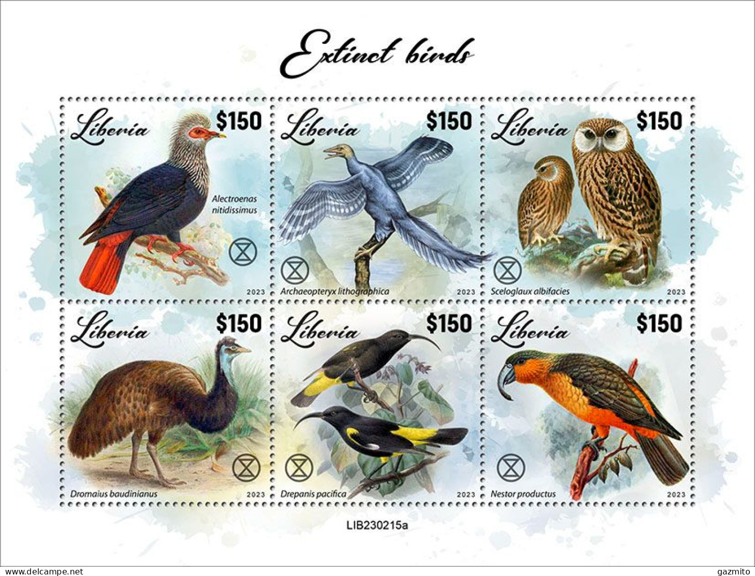 Liberia 2023, Animals, Extinct Birds, Parrot, Owls, 6val In BF - Parrots