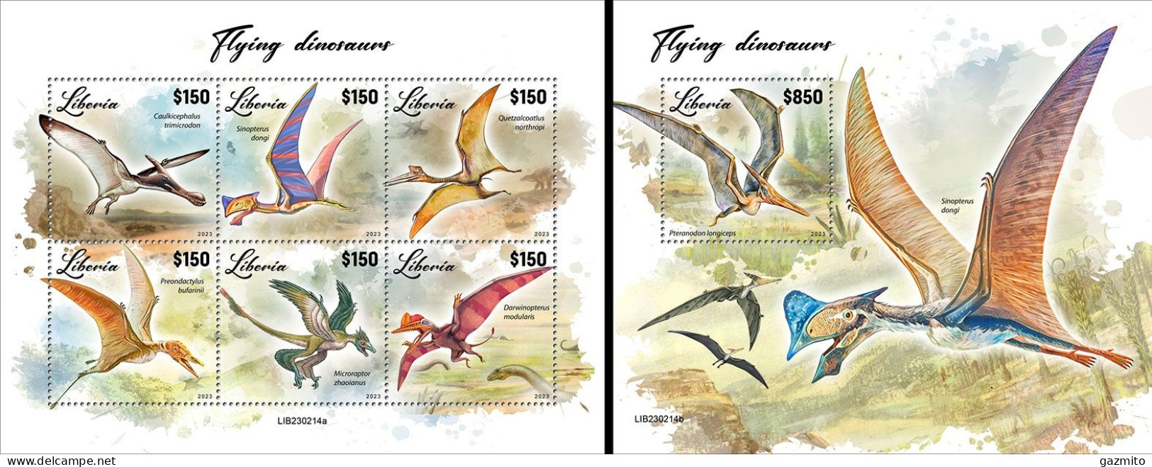 Liberia 2023, Animals, Flying Dinosuars, 6val In BF +BF - Liberia