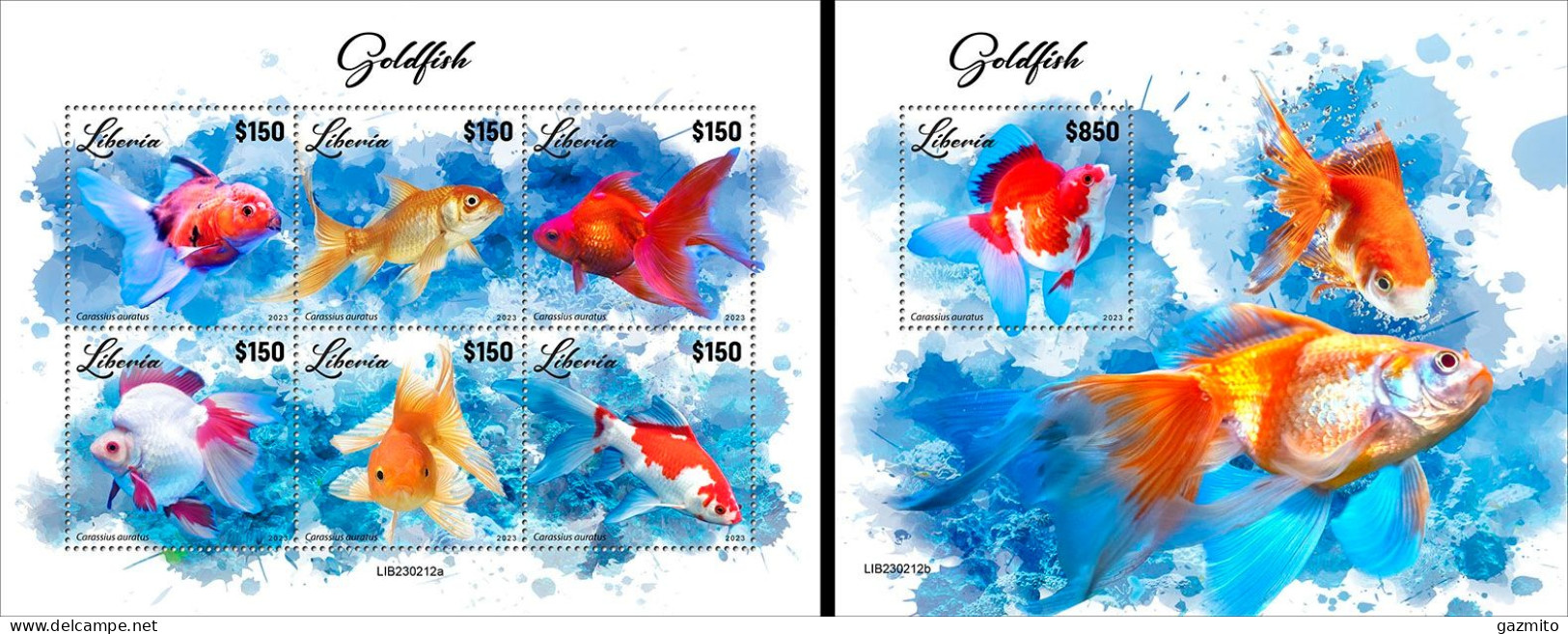 Liberia 2023, Animals, Goldfish, 6val In BF +BF - Liberia