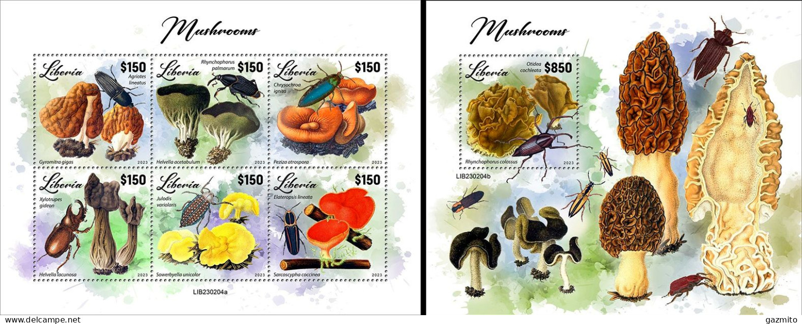 Liberia 2023, Mushrooms, Insects, 6val In BF +BF - Pilze