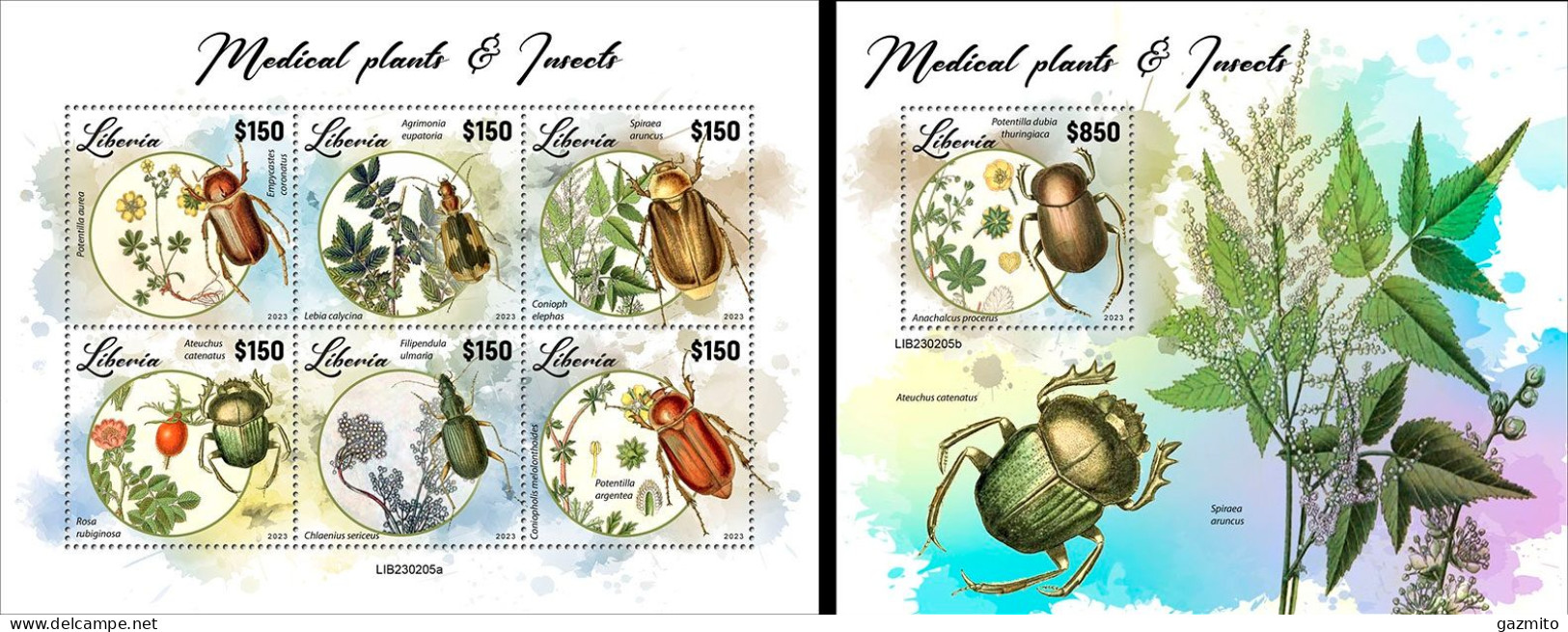 Liberia 2023, Medical Plants And Insects, 6val In BF +BF - Plantes Médicinales