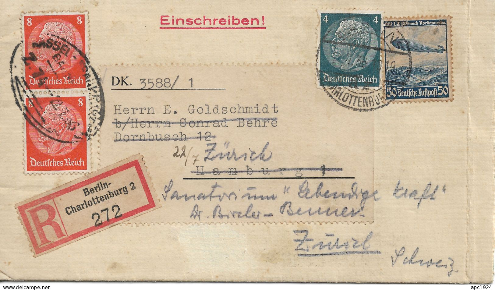 Alemania 1936 - Sobre Del Comité Organizador Del Los JJOO 1936 , Circulado De Berlín A Zúrich El 21.07.1936 - Zomer 1936: Berlijn