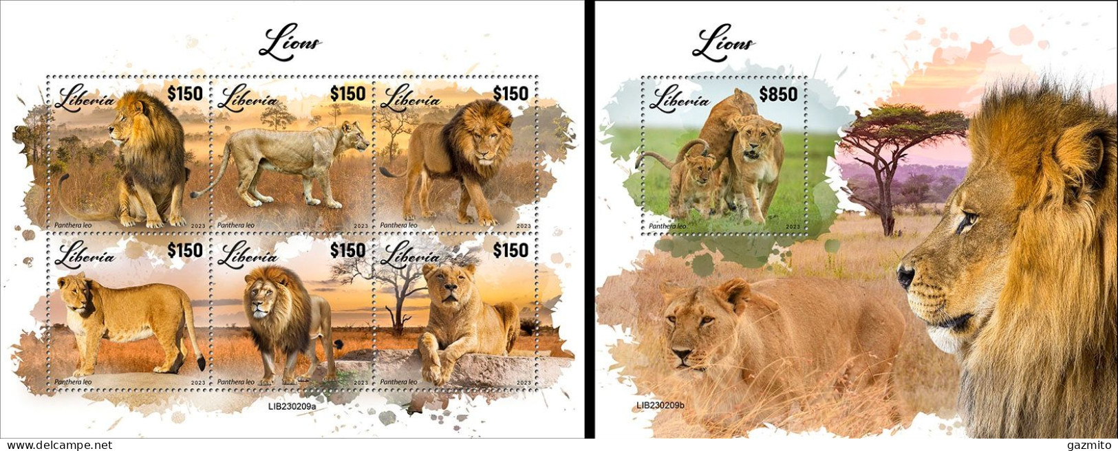 Liberia 2023, Animals, Lions, 6val In BF +BF - Félins