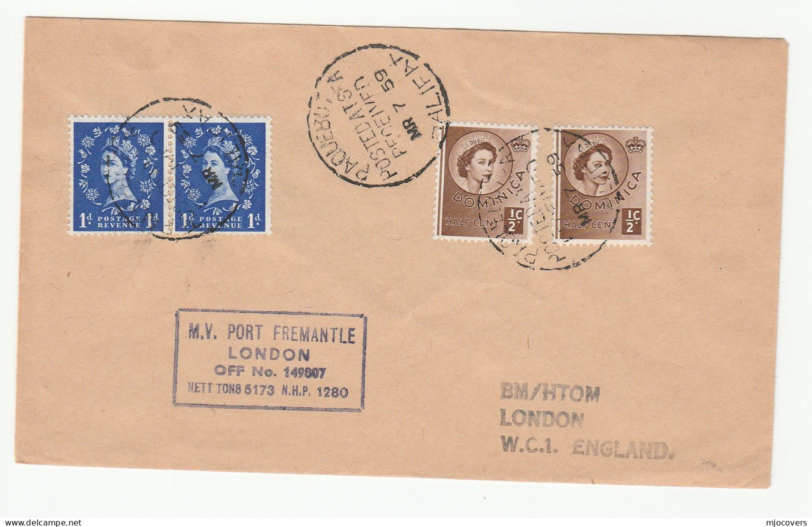 1959 DOMINICA Stamps PAQUEBOT COVER To GB Ship Halifax - Dominica (...-1978)