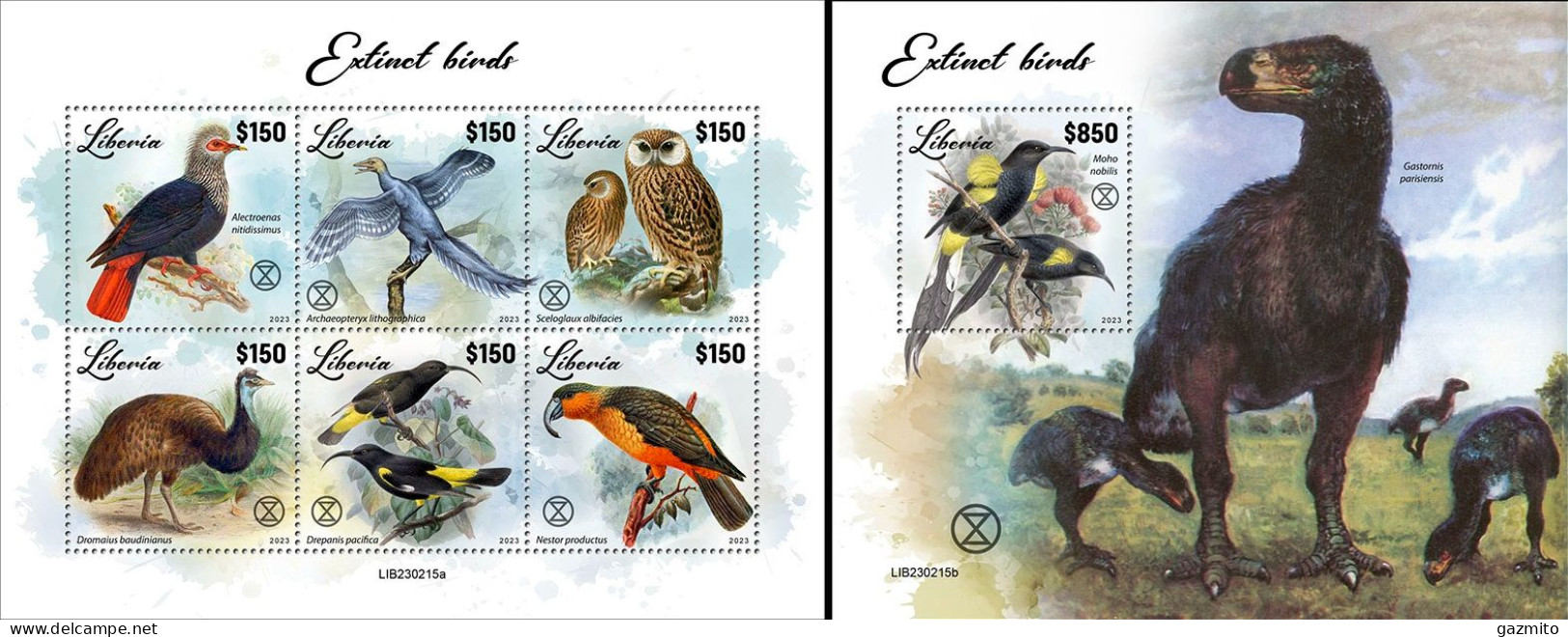 Liberia 2023, Animals, Extinct Birds, 6val In BF +BF - Uccelli Canterini Ed Arboricoli