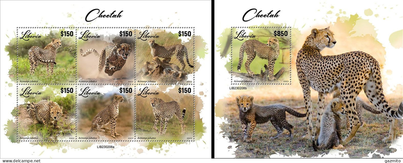 Liberia 2023, Animals, Cheetah, 6val In BF +BF - Raubkatzen