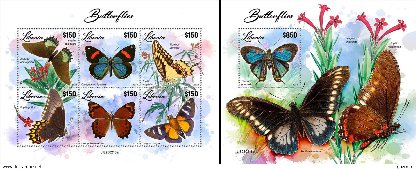 Liberia 2023, Animals, Butterfly, 6val In BF +BF - Papillons